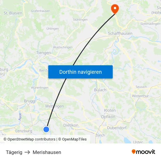 Tägerig to Merishausen map