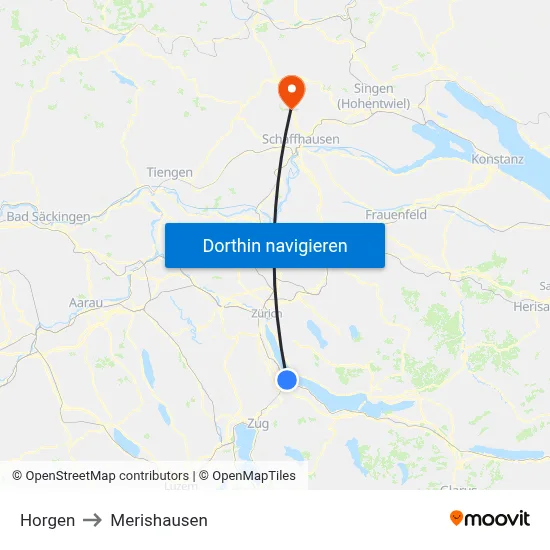 Horgen to Merishausen map