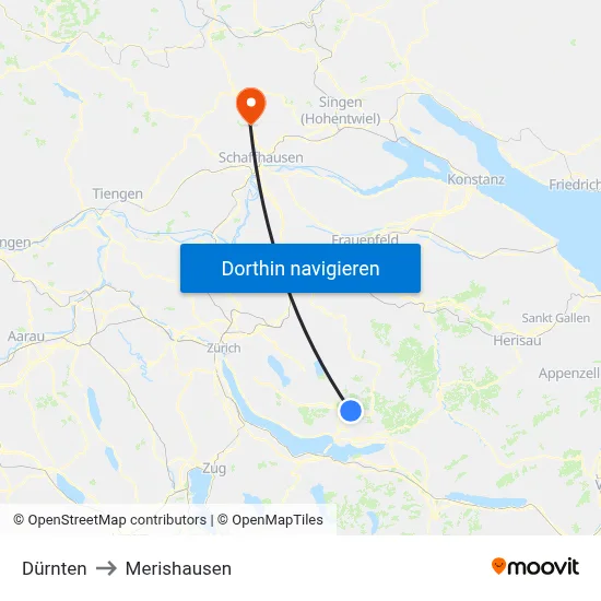 Dürnten to Merishausen map