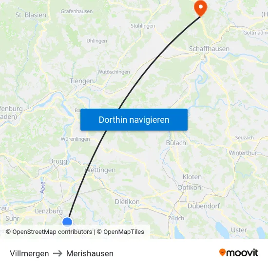 Villmergen to Merishausen map