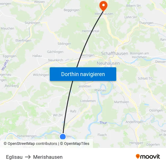 Eglisau to Merishausen map