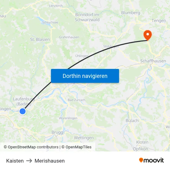 Kaisten to Merishausen map