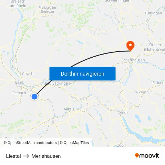 Liestal to Merishausen map