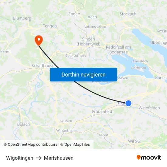 Wigoltingen to Merishausen map