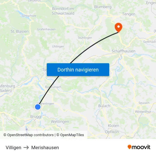 Villigen to Merishausen map
