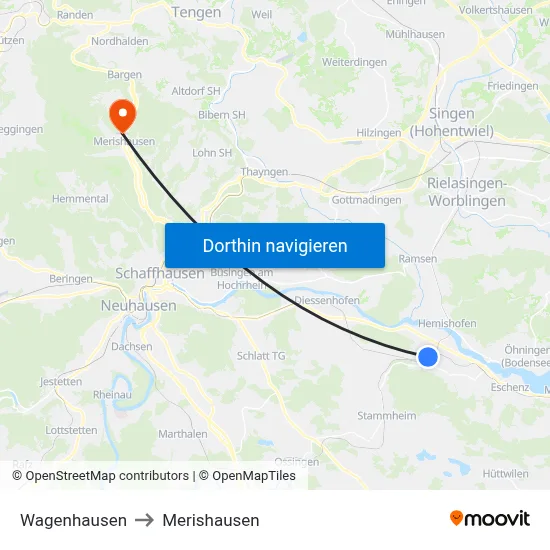 Wagenhausen to Merishausen map
