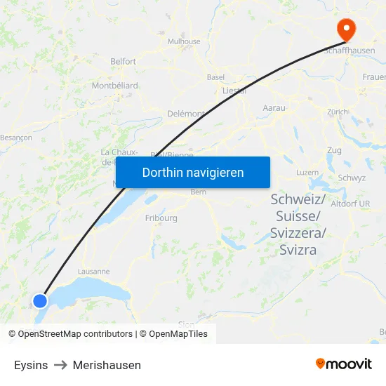 Eysins to Merishausen map
