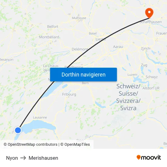Nyon to Merishausen map