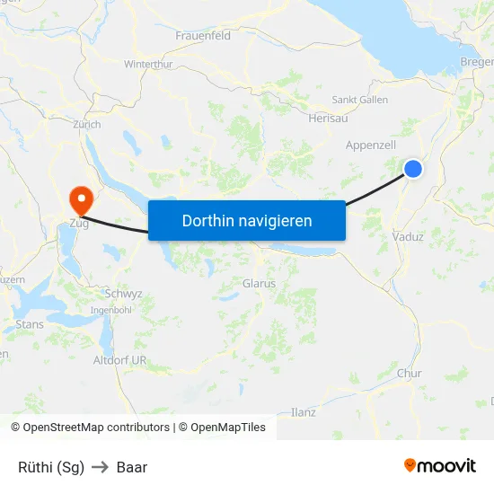 Rüthi (Sg) to Baar map