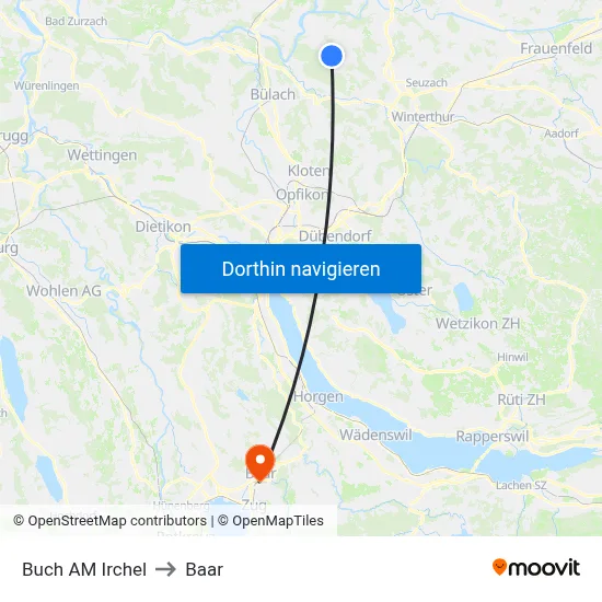 Buch AM Irchel to Baar map
