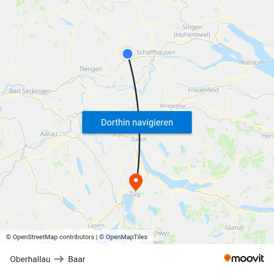 Oberhallau to Baar map