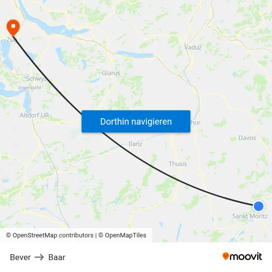 Bever to Baar map