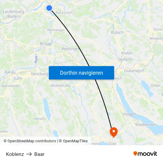 Koblenz to Baar map