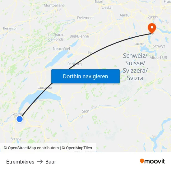 Étrembières to Baar map
