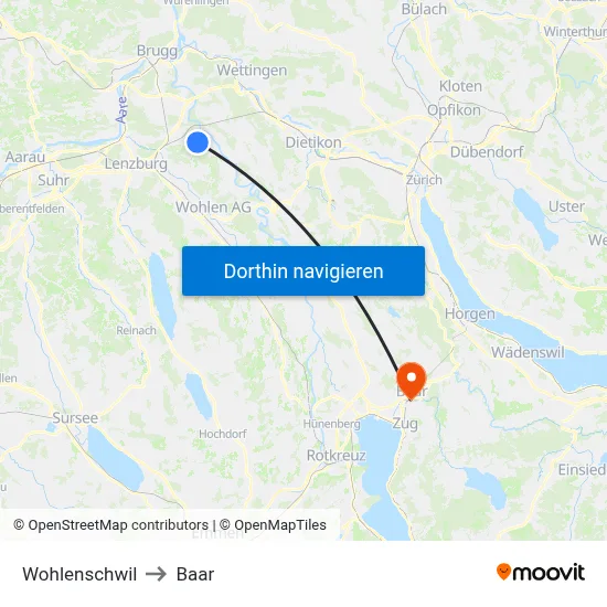 Wohlenschwil to Baar map