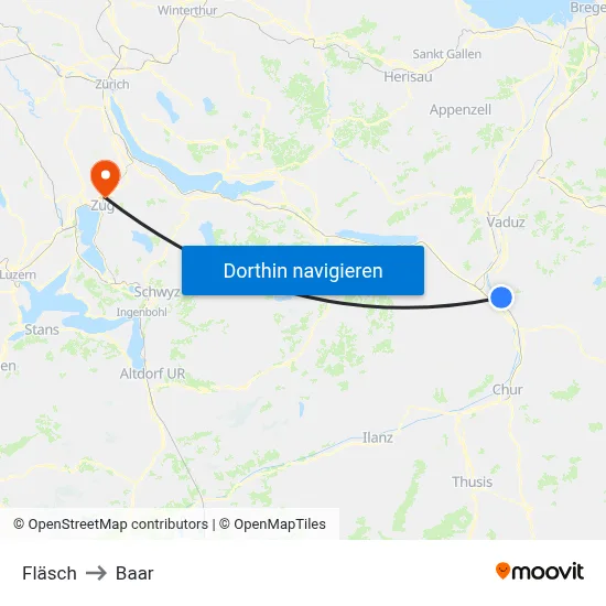 Fläsch to Baar map