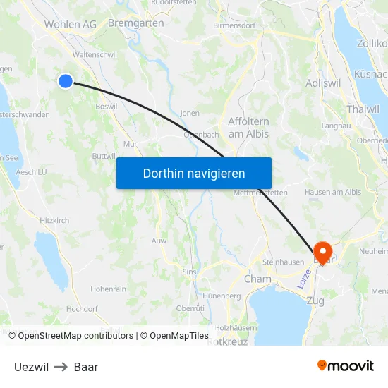Uezwil to Baar map