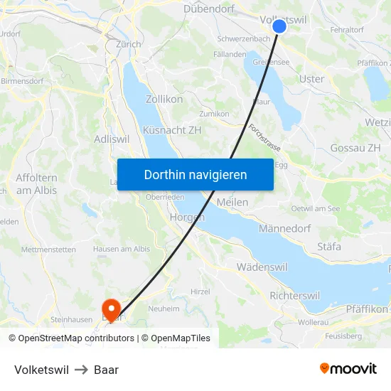Volketswil to Baar map