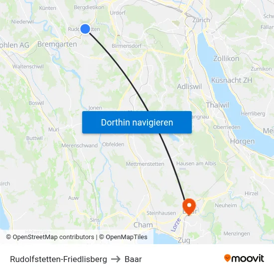 Rudolfstetten-Friedlisberg to Baar map