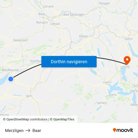 Merzligen to Baar map
