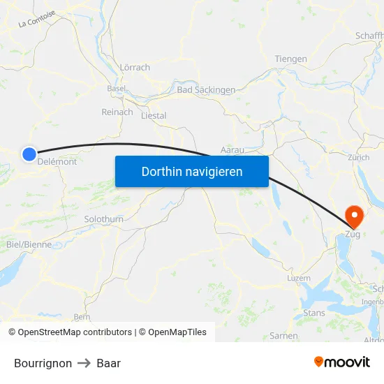 Bourrignon to Baar map