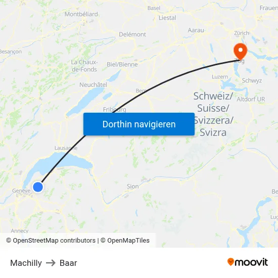 Machilly to Baar map