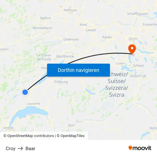 Croy to Baar map