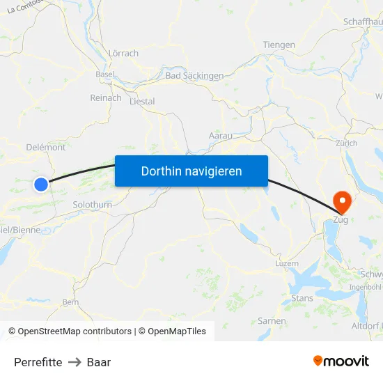 Perrefitte to Baar map
