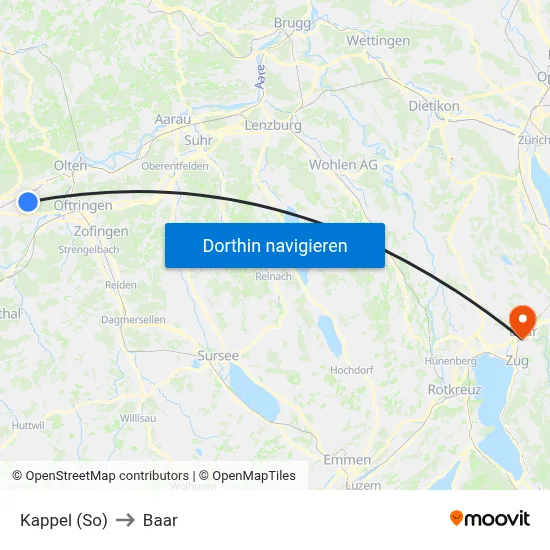 Kappel (So) to Baar map