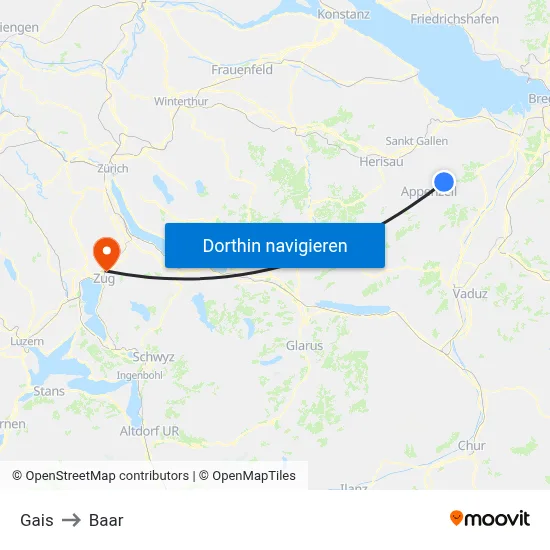 Gais to Baar map