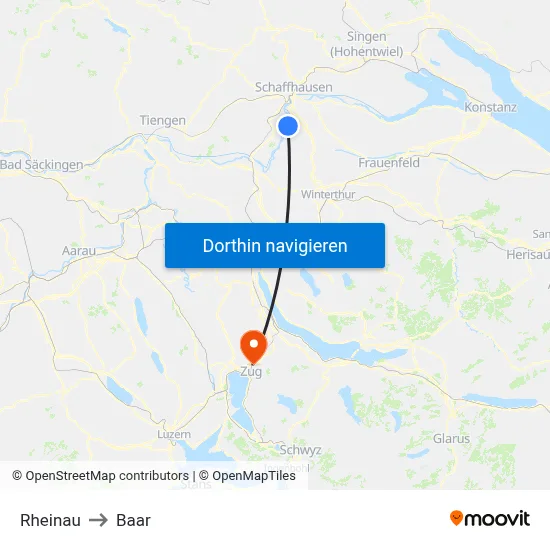 Rheinau to Baar map