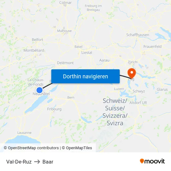 Val-De-Ruz to Baar map