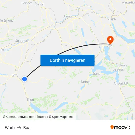 Worb to Baar map