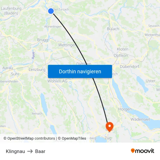Klingnau to Baar map