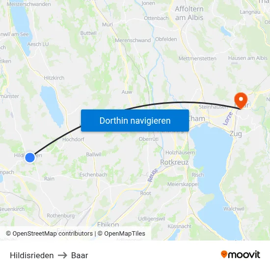 Hildisrieden to Baar map