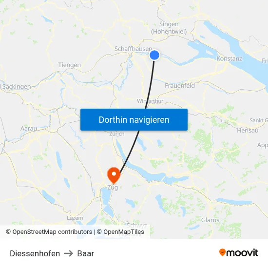 Diessenhofen to Baar map