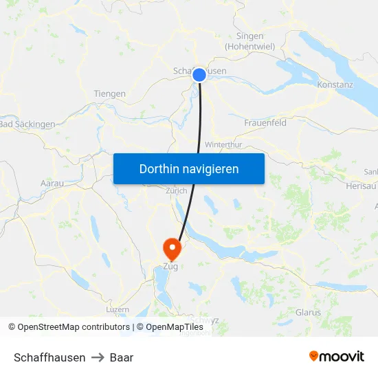 Schaffhausen to Baar map