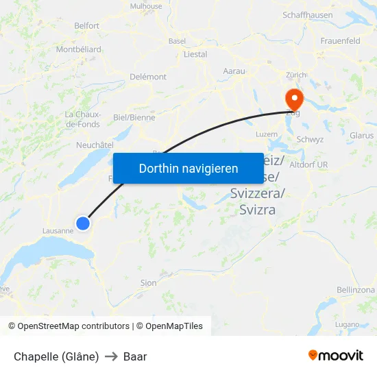 Chapelle (Glâne) to Baar map