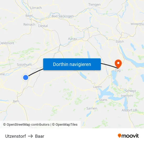 Utzenstorf to Baar map