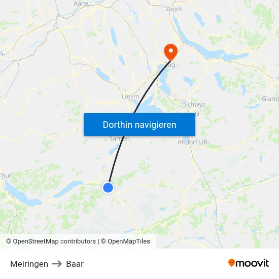 Meiringen to Baar map