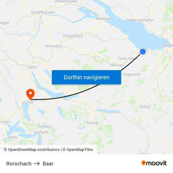 Rorschach to Baar map
