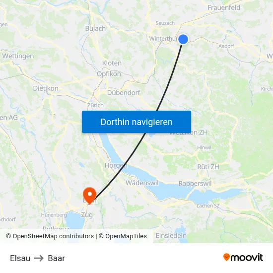 Elsau to Baar map