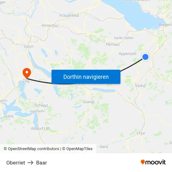 Oberriet to Baar map