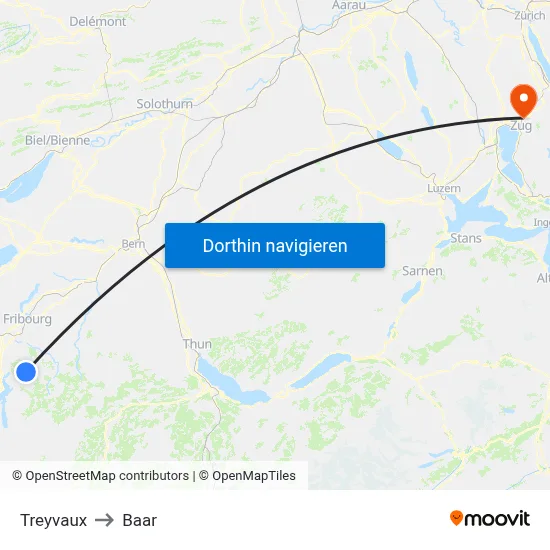 Treyvaux to Baar map