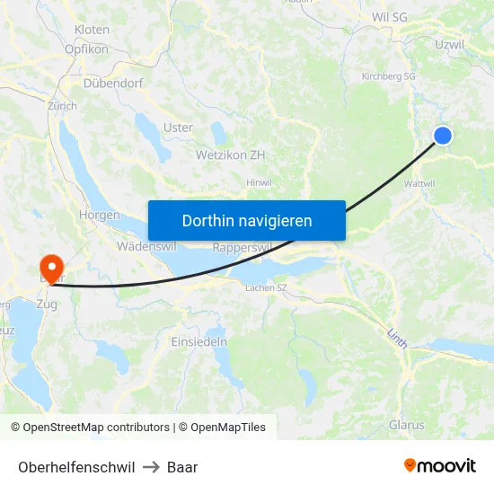 Oberhelfenschwil to Baar map