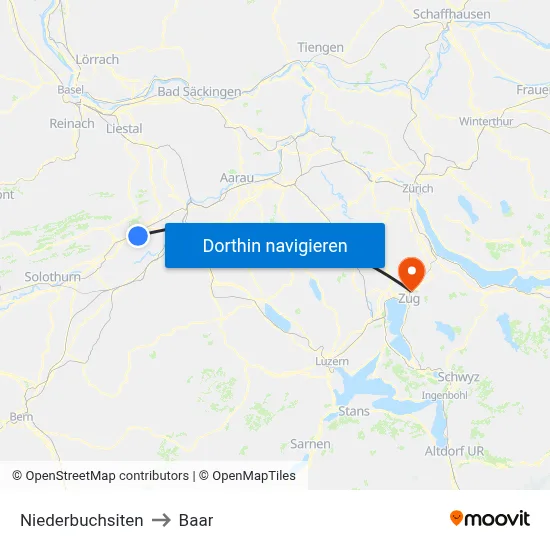 Niederbuchsiten to Baar map