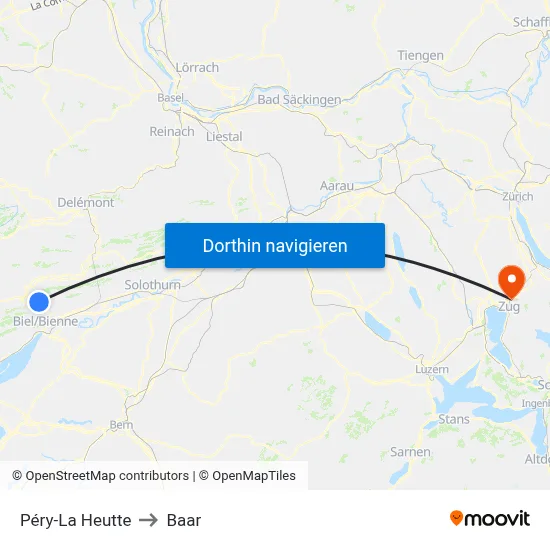 Péry-La Heutte to Baar map