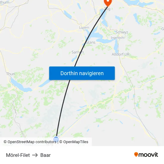 Mörel-Filet to Baar map