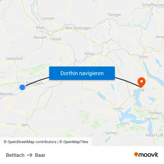 Bettlach to Baar map