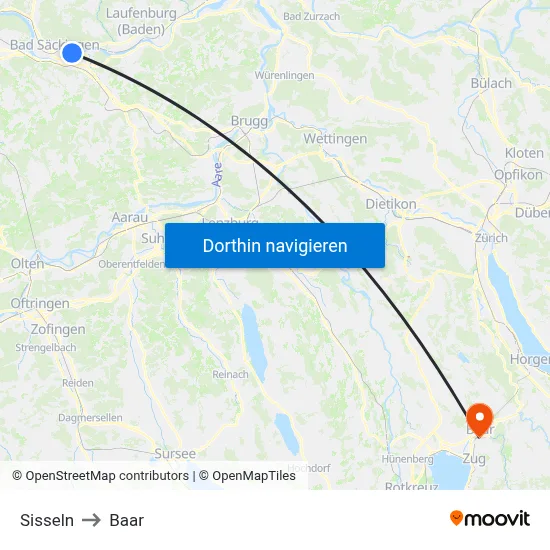Sisseln to Baar map